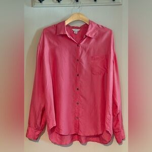 Garnet Hill 100% Silk Button Down Blouse Salmon Pink Long Sleeve SZ 18